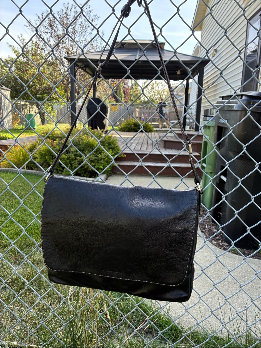 Authentic Coach Black Leather Heritage Web Messenger Tote Bag Unisex